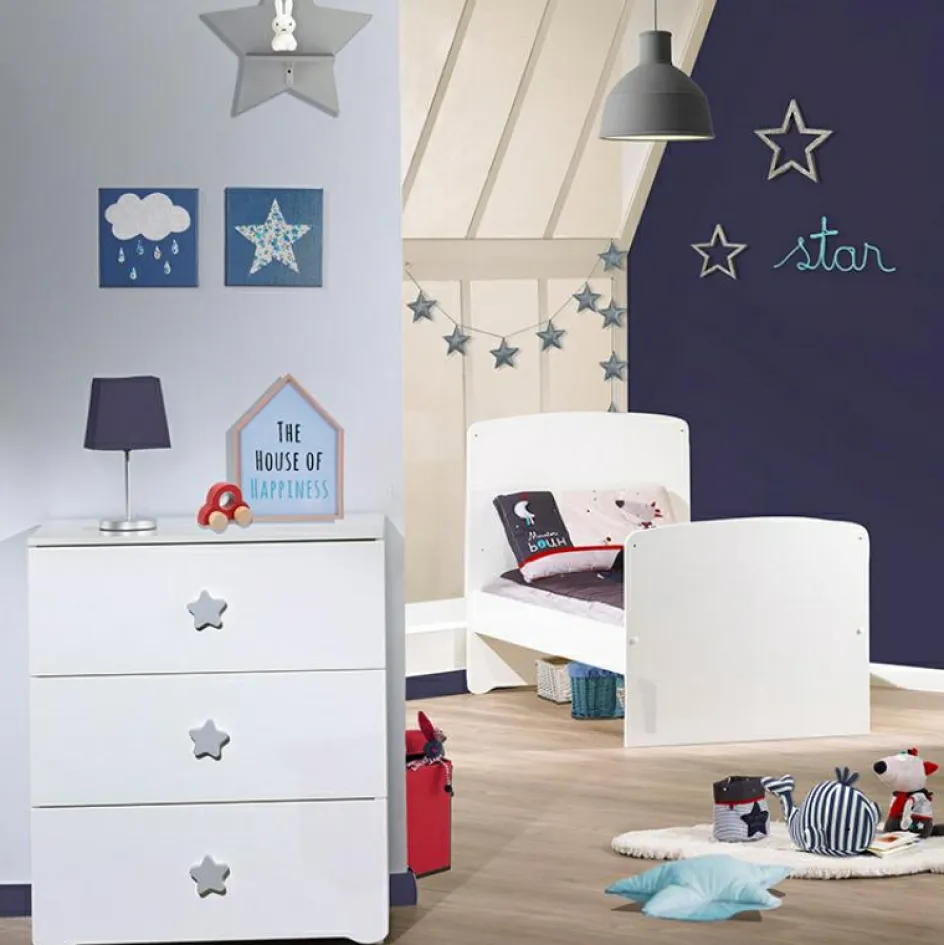 Pack duo lit bébé évolutif Little Big Bed blanc et commode à langer étoile New Basic|Baby Price Outlet