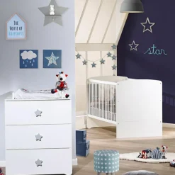Pack duo lit bébé évolutif Little Big Bed blanc et commode à langer étoile New Basic|Baby Price Outlet