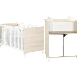 Pack duo Scandi naturel lit bébé évolutif et commode à langer|Baby Price Online
