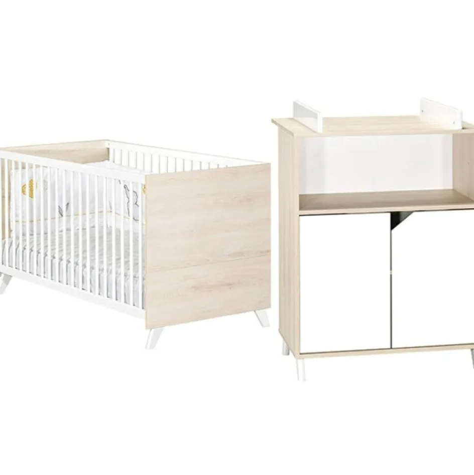 Pack duo Scandi naturel lit bébé évolutif et commode à langer|Baby Price Online