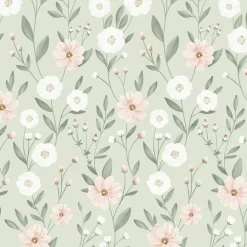 Online Lilipinso Papier peint Eclosion florale fond vert (50 cm x 10 m)