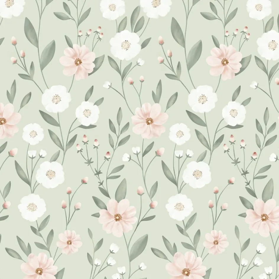 Online Lilipinso Papier peint Eclosion florale fond vert (50 cm x 10 m)