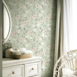 Online Lilipinso Papier peint Eclosion florale fond vert (50 cm x 10 m)