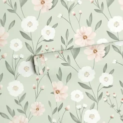 Online Lilipinso Papier peint Eclosion florale fond vert (50 cm x 10 m)