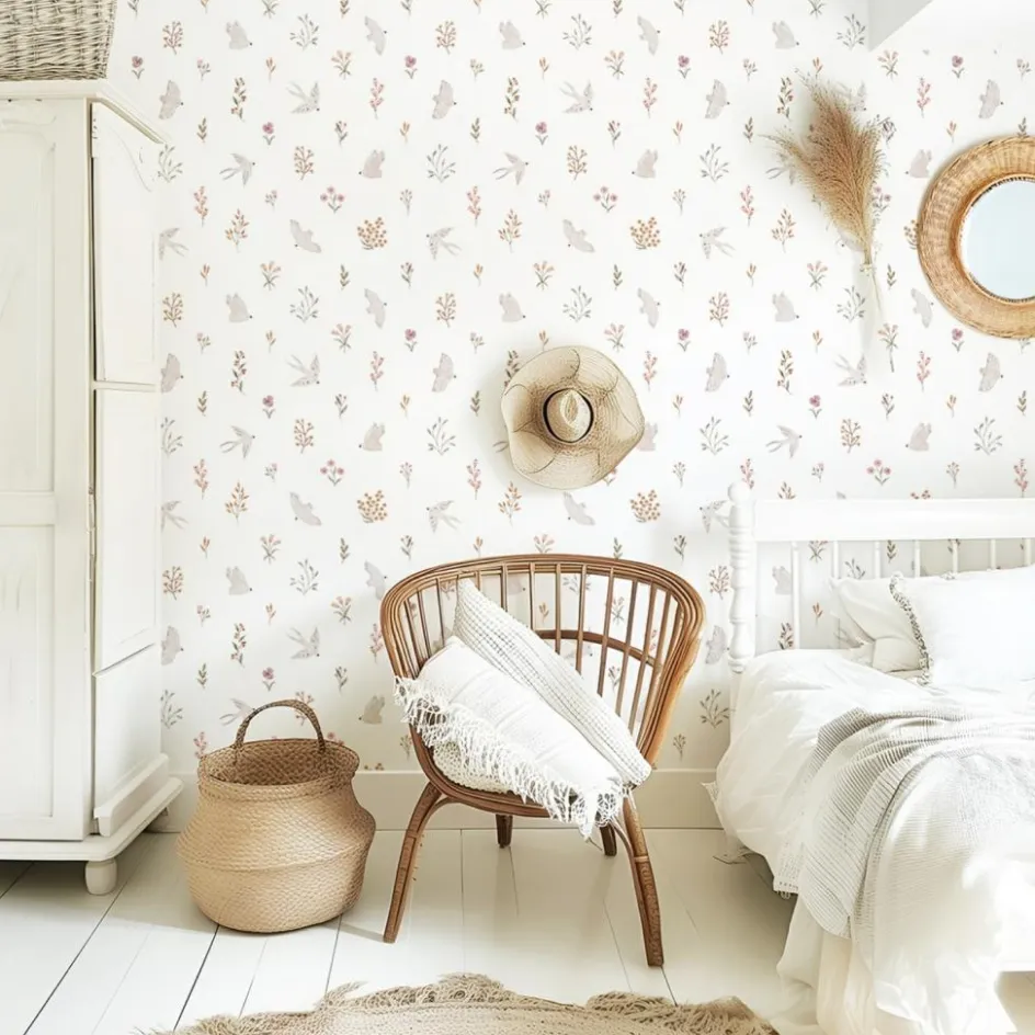 Online Lilipinso Papier peint Hirondelles et fleurs (50 cm x 10 m)