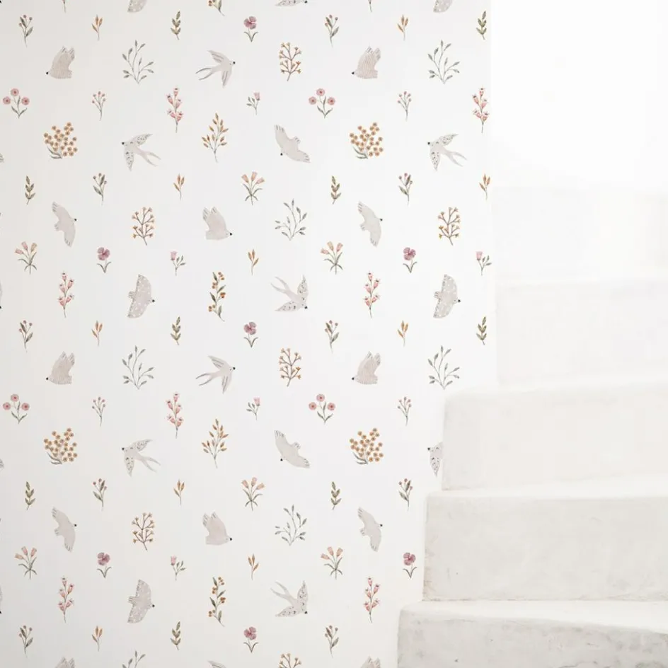 Online Lilipinso Papier peint Hirondelles et fleurs (50 cm x 10 m)