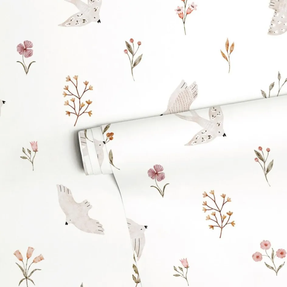 Online Lilipinso Papier peint Hirondelles et fleurs (50 cm x 10 m)