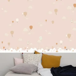 Papier peint intissé Montgolfière rose (10 m)|Mimi'lou Discount