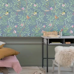 Hot Mimi'lou Papier peint intissé Roseraie bleu