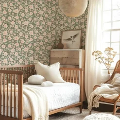 Clearance Lilipinso Papier peint Les fleurs fond vert foncé (50 cm x 10 m)