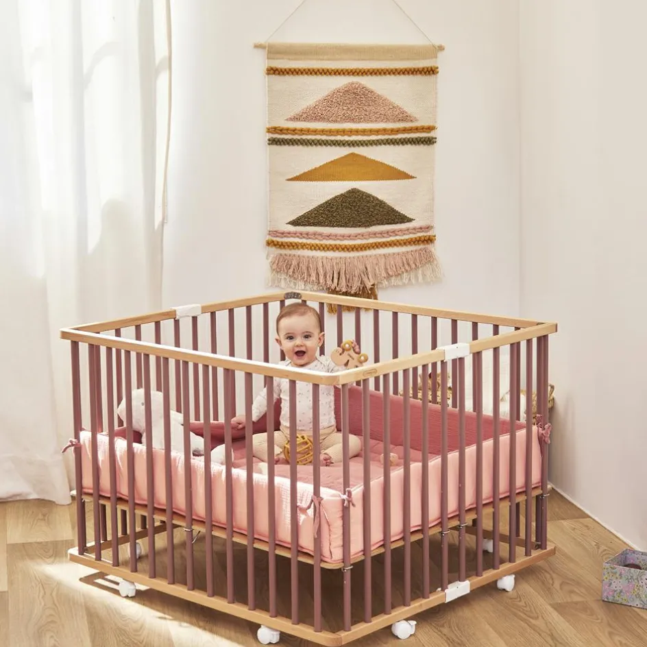 Parc pliant carré en bois Gaby hybride vieux rose|Combelle Hot