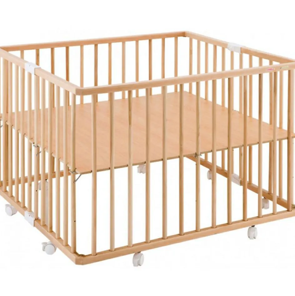 Parc pliant carré en bois Gaby Vernis naturel|Combelle Online