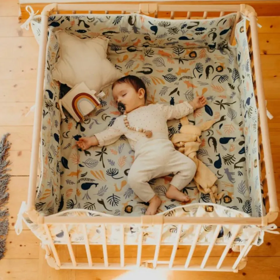 Parc pliant Lucilee + naturel avec fond vert d'eau (76 x 97 cm)|Geuther Best