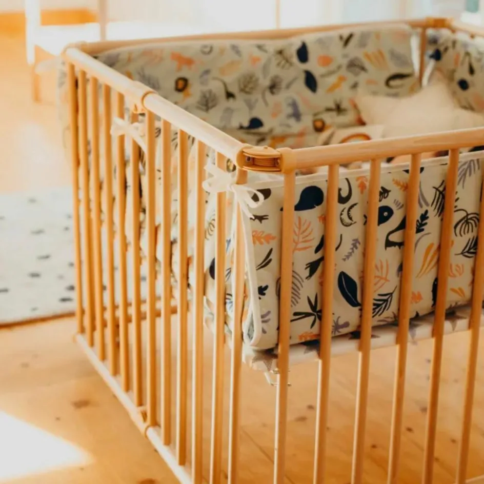 Parc pliant Lucilee + naturel avec fond vert d'eau (76 x 97 cm)|Geuther Best