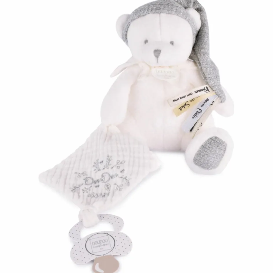 New Doudou et Compagnie Peluche attache-sucette Ours Pantin Argent (20 cm)