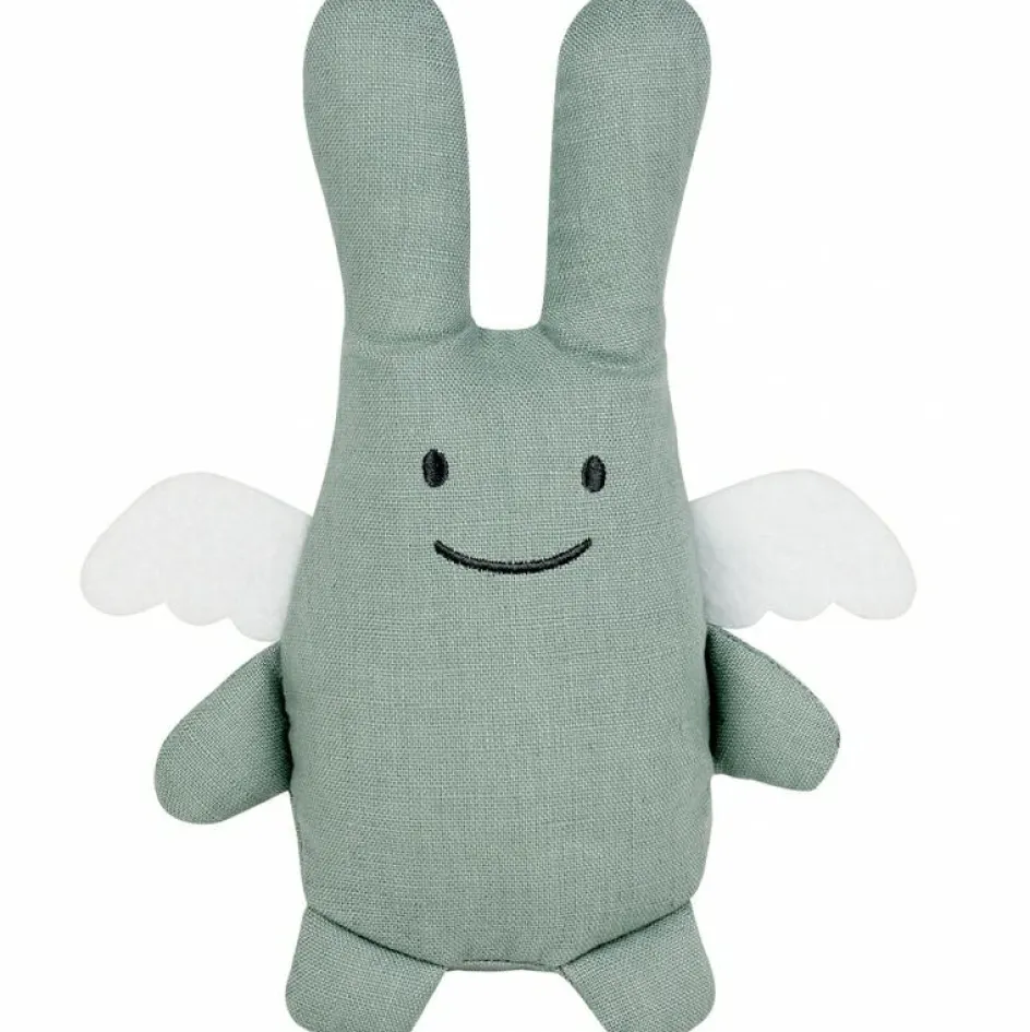 Clearance Trousselier Peluche en coton bio ange lapin vert d'eau + pochette en coton (20 cm)