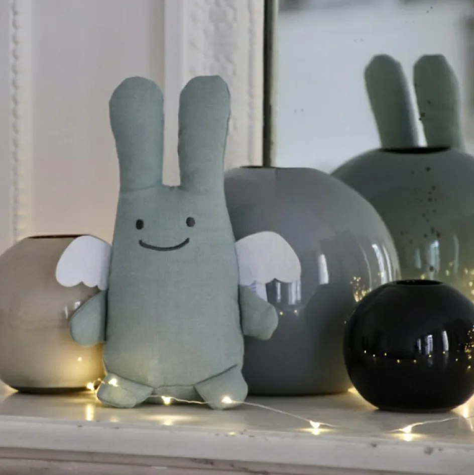 Clearance Trousselier Peluche en coton bio ange lapin vert d'eau + pochette en coton (20 cm)