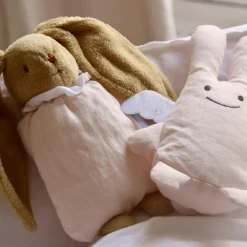 Peluche hochet lapin nid d'ange en coton bio rose poudré (20 cm)|Trousselier New