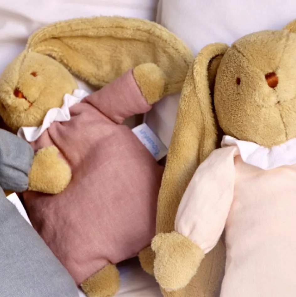 Peluche hochet lapin nid d'ange en coton bio rose poudré (20 cm)|Trousselier New
