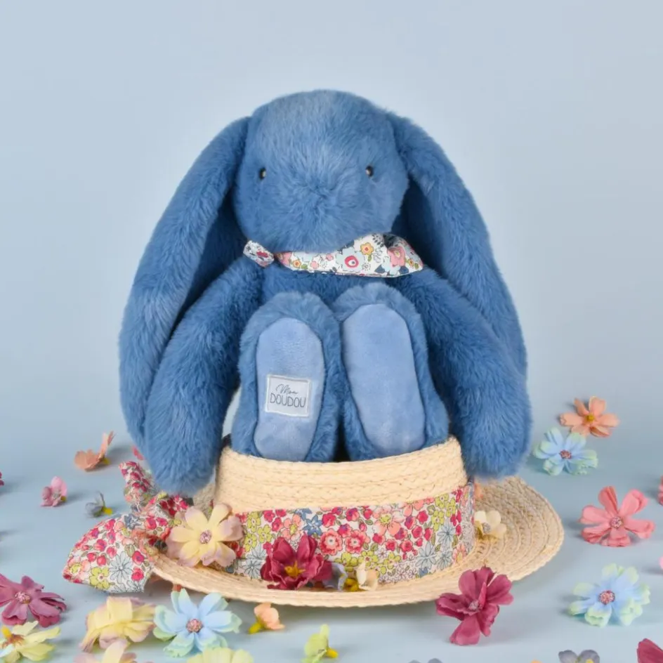 Peluche Lapin Fleurette Bleu (25 cm)|Doudou et Compagnie New