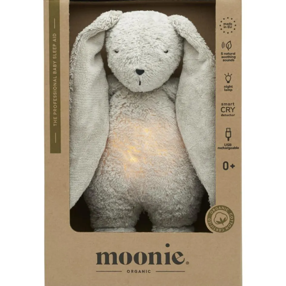 Peluche veilleuse lapin nature bio avec sons & lumières sable 2.0|Moonie Discount