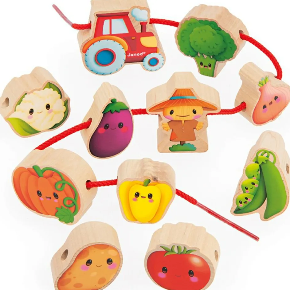 Perles à enfiler en bois Ferme potager (11 pièces)|Janod New