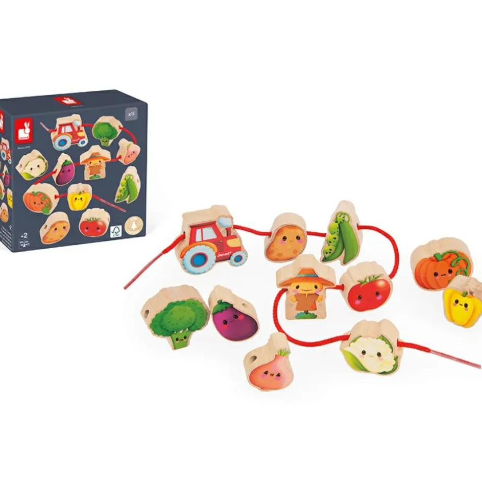 Perles à enfiler en bois Ferme potager (11 pièces)|Janod New