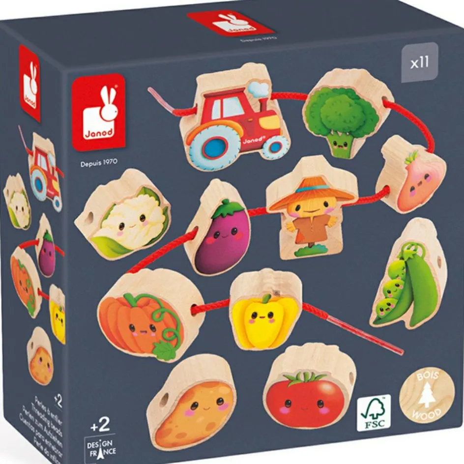 Perles à enfiler en bois Ferme potager (11 pièces)|Janod New