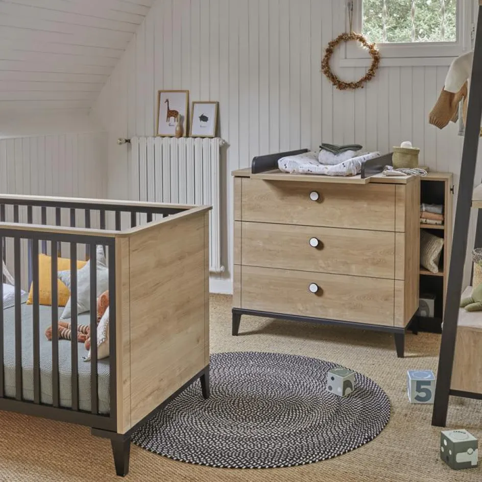 Clearance Galipette Plan à langer en chêne blond noir Marcel