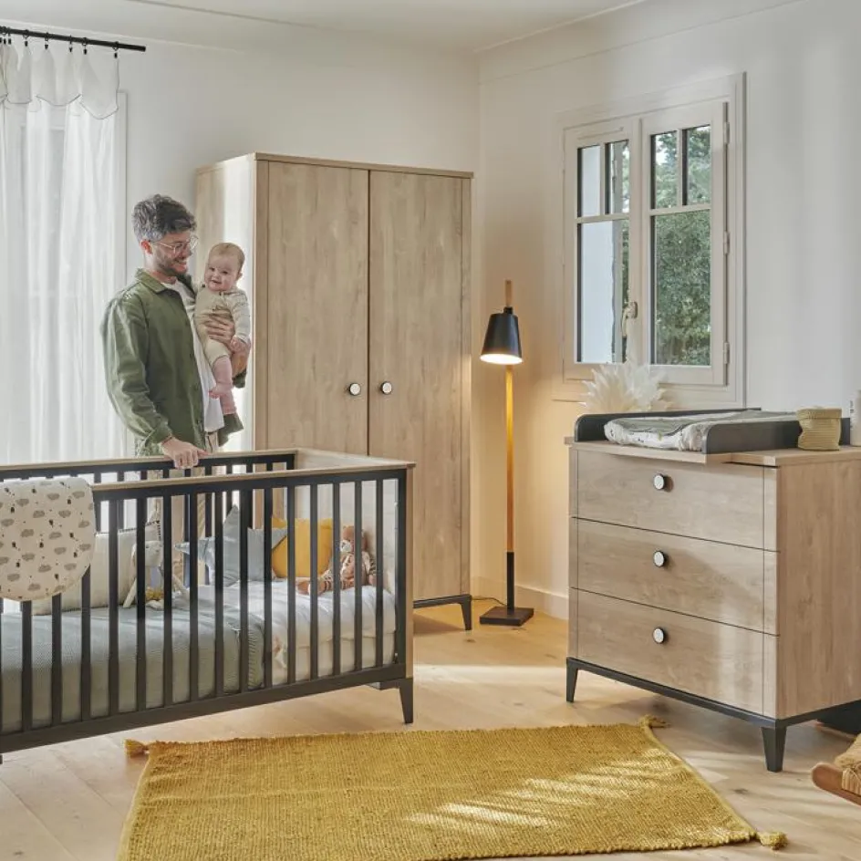 Clearance Galipette Plan à langer en chêne blond noir Marcel