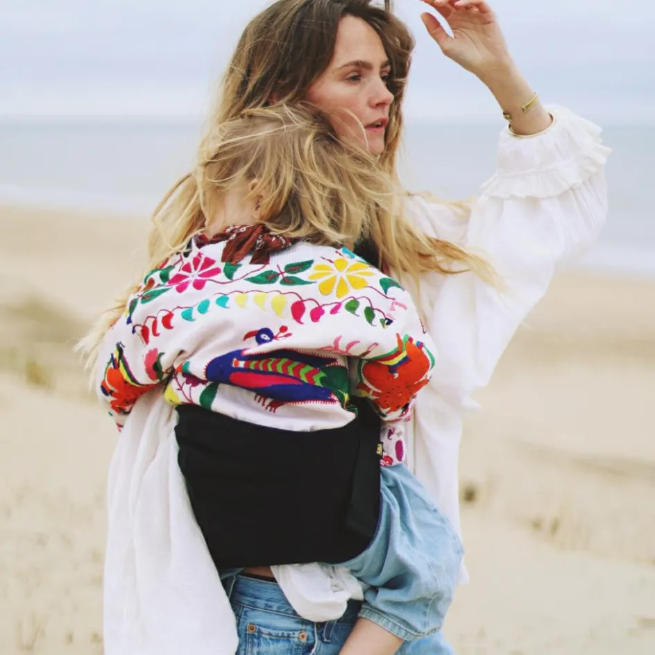 Porte bébé enfant en lin Noir|Wildride Outlet