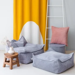 Pouf Ottoman Square Blueberry Blue velours côtelé|Wigiwama Best