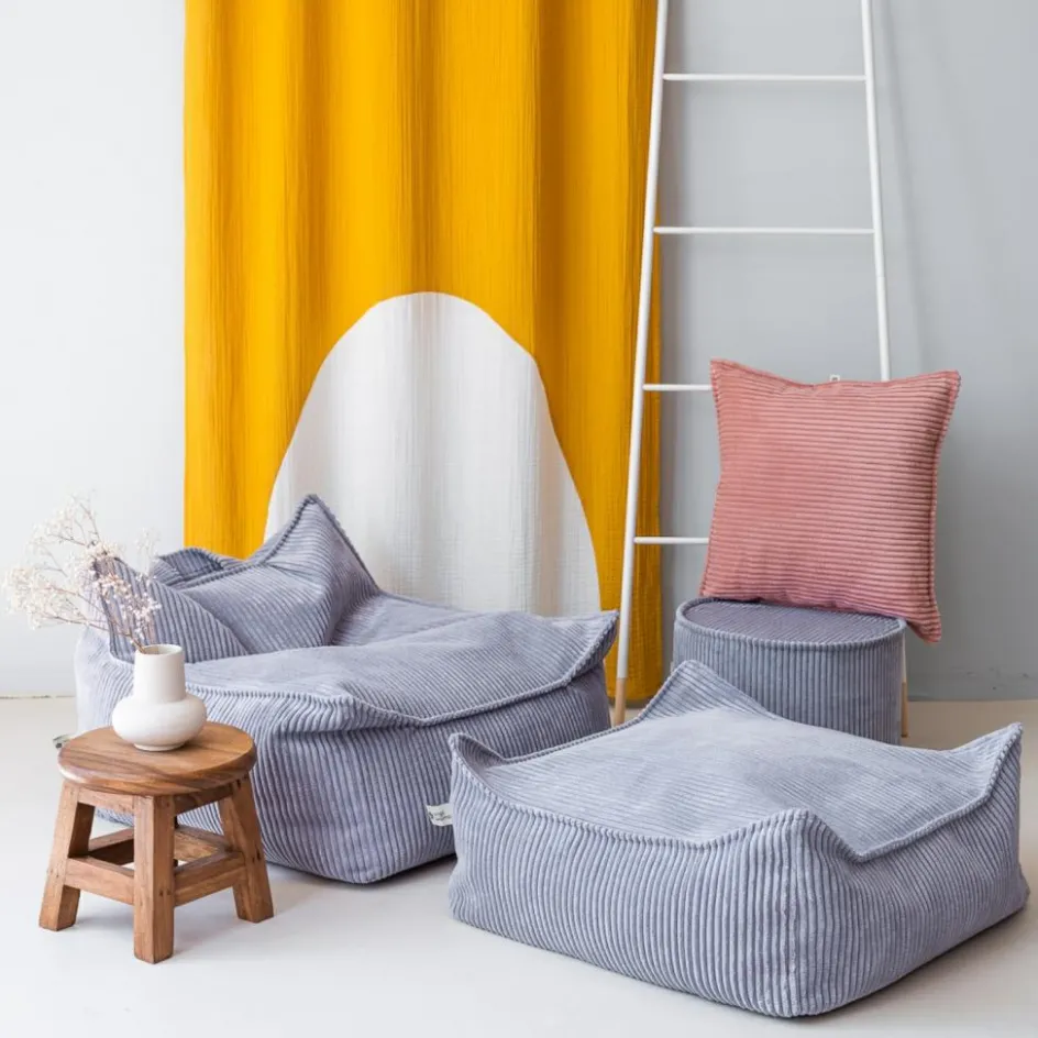 Pouf Ottoman Square Blueberry Blue velours côtelé|Wigiwama Best