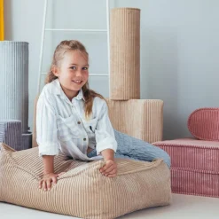 Discount Wigiwama Pouf Ottoman Square Brown Sugar velours côtelé