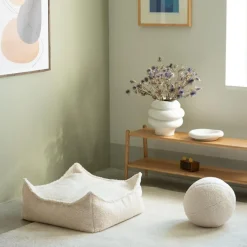 Pouf Ottoman Square Cream White molletonné|Wigiwama Clearance