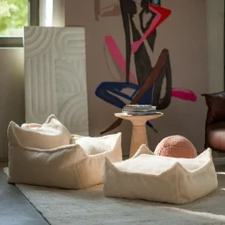 Pouf Ottoman Square Cream White molletonné|Wigiwama Clearance