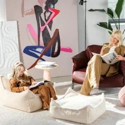 Pouf Ottoman Square Cream White molletonné|Wigiwama Clearance