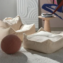 Pouf Ottoman Square Cream White molletonné|Wigiwama Clearance