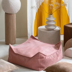 Pouf Ottoman Square Pink Mouse velours côtelé|Wigiwama Best