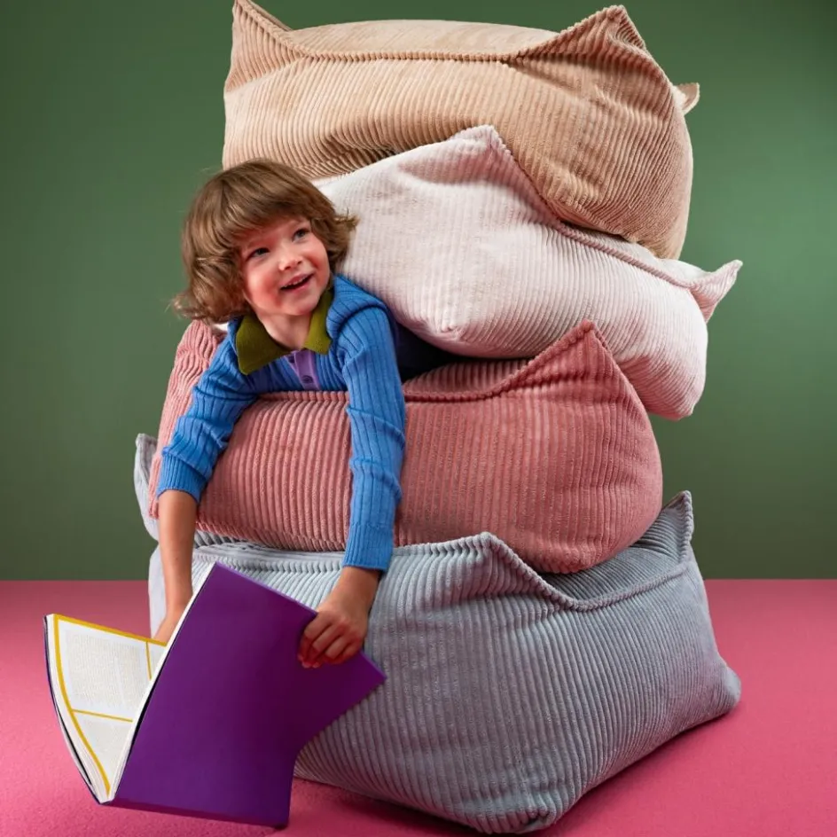 Pouf Ottoman Square Pink Mouse velours côtelé|Wigiwama Best