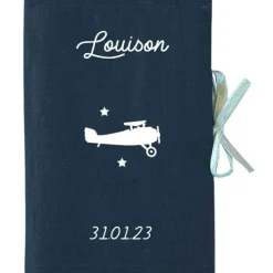 Protège carnet de santé en lin Bleu pétrole (personnalisable)|Les Griottes Sale
