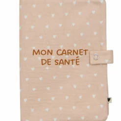 Outlet Atelier Wagram Protège carnet de santé Gaze Cœurs Beige (personnalisable)