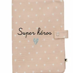 Outlet Atelier Wagram Protège carnet de santé Gaze Cœurs Beige (personnalisable)