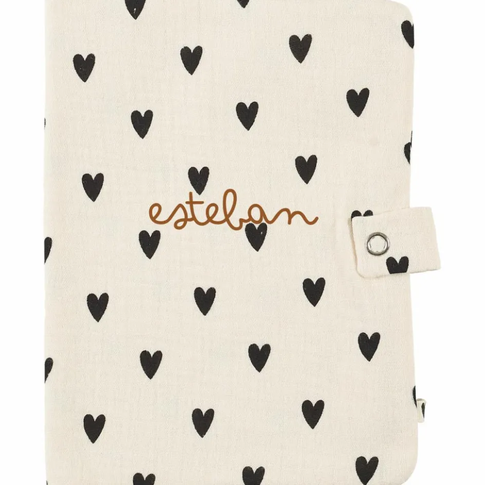 Protège carnet de santé Gaze Coeurs Ecru (personnalisable)|Atelier Wagram Best
