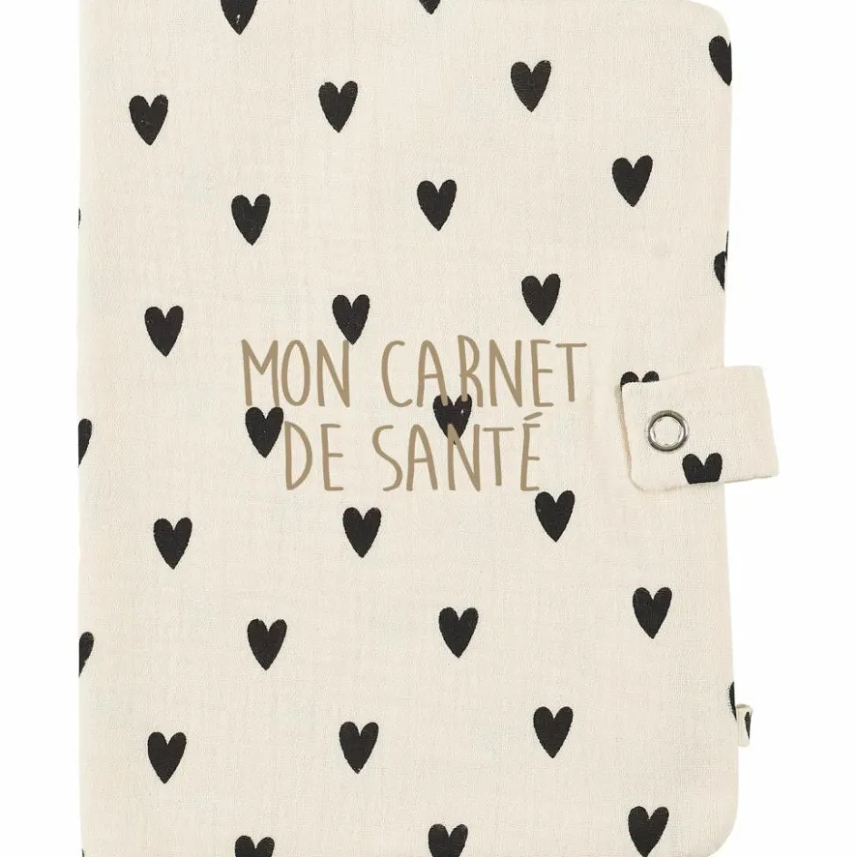 Protège carnet de santé Gaze Coeurs Ecru (personnalisable)|Atelier Wagram Best