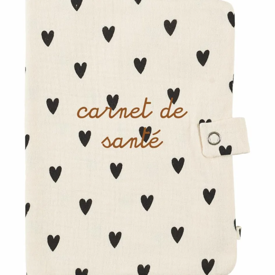 Protège carnet de santé Gaze Coeurs Ecru (personnalisable)|Atelier Wagram Best