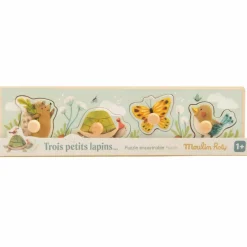 Puzzle encastrable 4 animaux Trois petits lapins|Moulin Roty Clearance