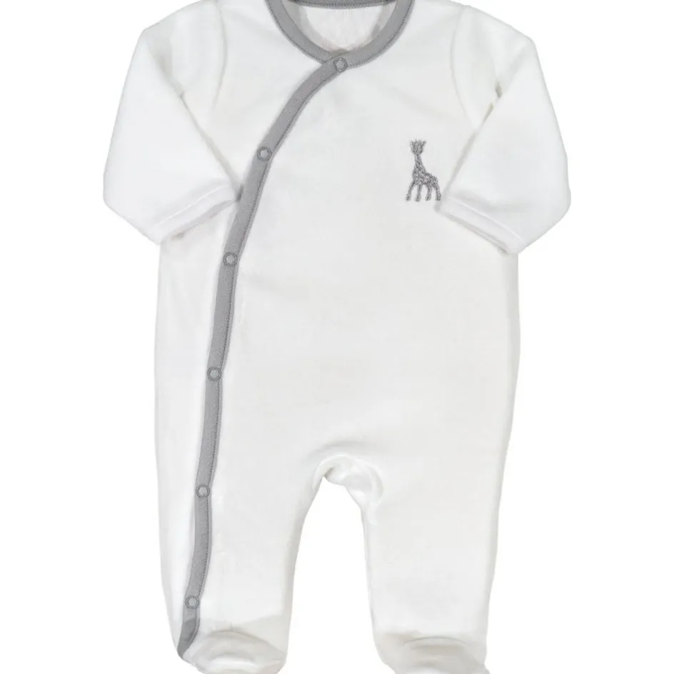 Outlet Trois Kilos Sept Pyjama croisé en velours blanc Sophie la girafe (1 mois)