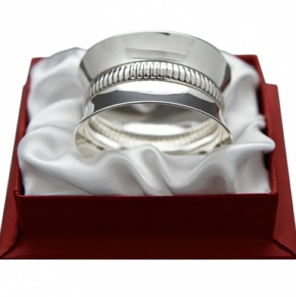 Rond de serviette Godron bombé personnalisable (métal argenté) dans son coffret|Daniel Crégut Best