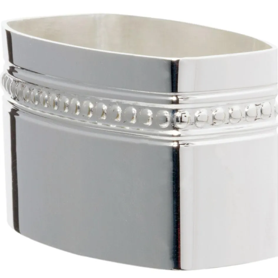 Rond de serviette Lien Perles personnalisable (métal argenté) dans son coffret|Daniel Crégut Sale